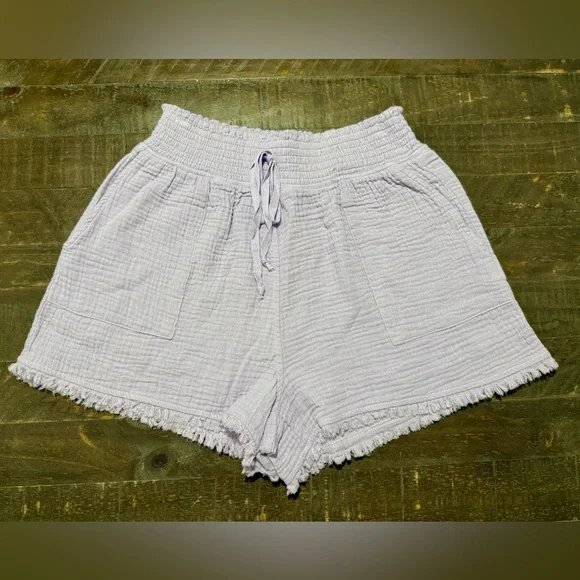 NWT Hem & Thread Anthropologie Lavender Cotton Button Up Top Shorts Set Medium - Picture 3 of 6